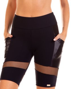Bermuda Ciclista com Recorte em Tela e Bolso Lateral Preto Bermuda Ciclista com Recorte em Tela e Bolso Lateral Preto