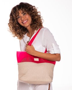 Bolsa de Praia em Silicone com Tecido Rosa Bolsa de Praia em Silicone com Tecido Rosa