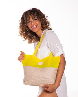 Bolsa de Praia em Silicone com Tecido Amarelo Bolsa de Praia em Silicone com Tecido Amarelo