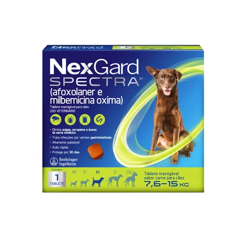 Nexgard Spectra: Antiparasitário oral contra vermes, sarna, pulgas e carrapatos em cães de 7,5 a 15 kg Nexgard Spectra: Antiparasitário oral contra vermes, sarna, pulgas e carrapatos em cães de 7,5 a 15 kg