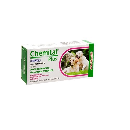 Chemital Plus 4 Comprimidos - Chemitec | Vermífugo para cães Chemital Plus 4 Comprimidos - Chemitec | Vermífugo para cães