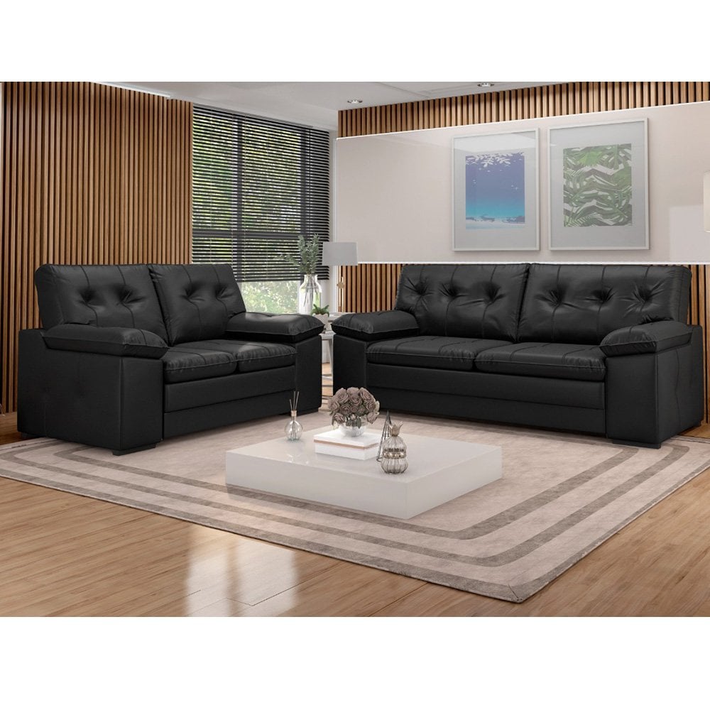 Conjunto de Sofá 2 e 3 Lugares PU Gênova Besthouse Preto Lojas Edmil