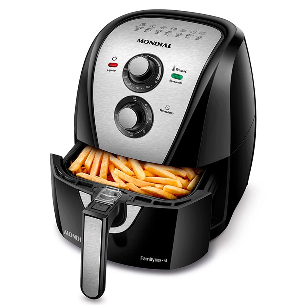 Fritadeira Elétrica Air Fryer Com 4 Litros e 1500W AFN40BI Mondial Preta e  Inox | Lojas Edmil