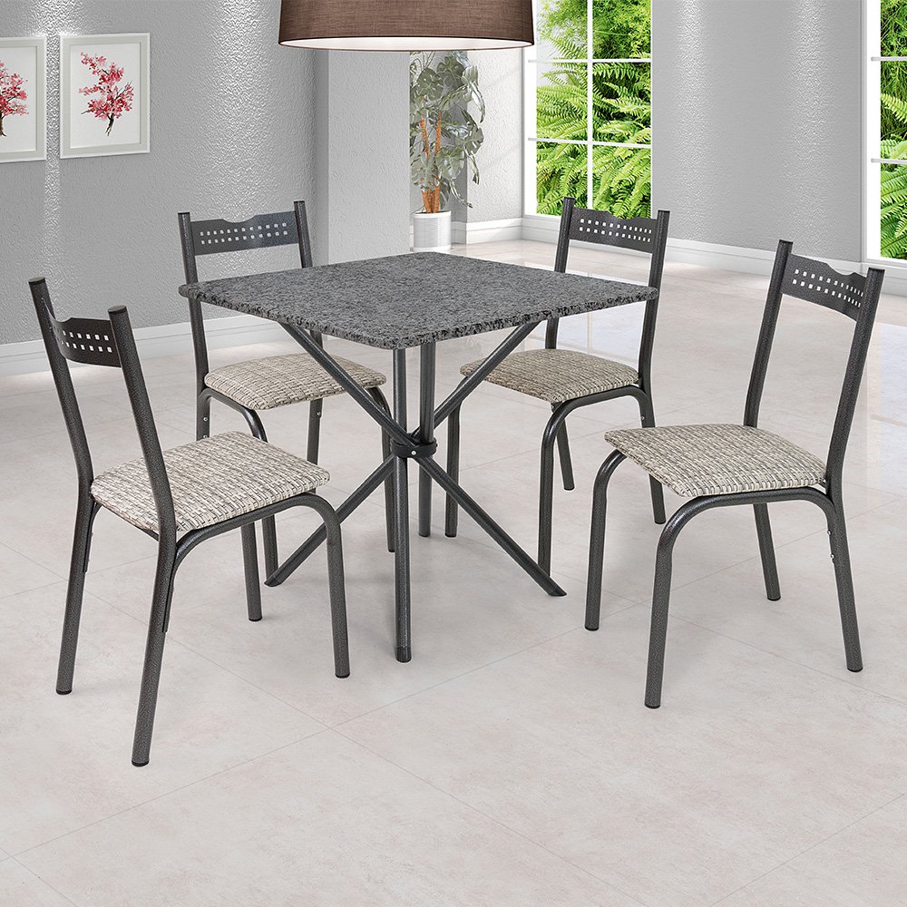 Conjunto de Mesa Com 6 Cadeiras Para Cozinha Tampo Retangular e Granito  1,50m Branco Sofia Ciplafe