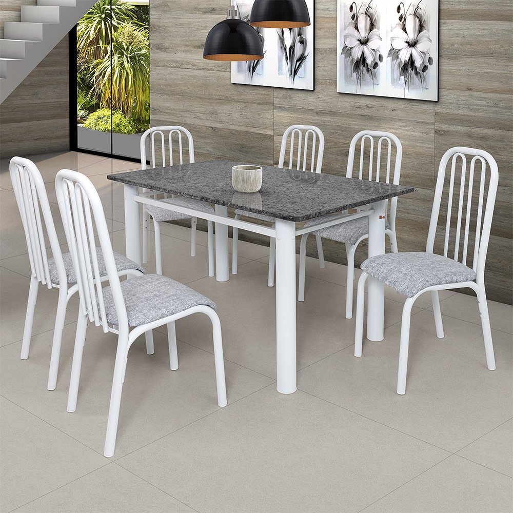 Conjunto de Mesa Com 6 Cadeiras Para Cozinha Tampo Retangular e