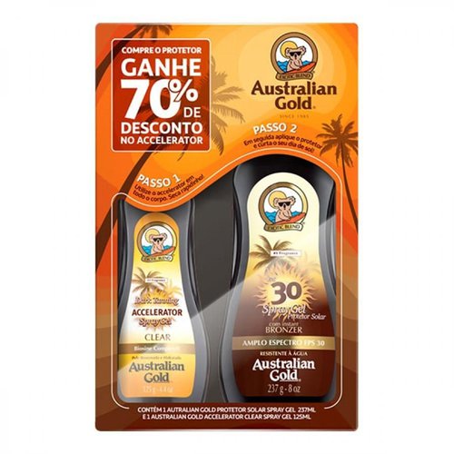 Australian Gold Bronzeador FPS30 237Ml+Acelerador Clear 125G Kit Australian Gold Bronzeador FPS30 237Ml+Acelerador Clear 125G Kit