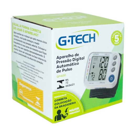 Monitor de Pressão Arterial G-Tech Digital Automático de Pulso GP400 Monitor de Pressão Arterial G-Tech Digital Automático de Pulso GP400