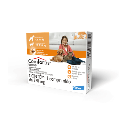 Antipulgas Elanco Comfortis 270 Mg Para Cães De 4.5 A 9 Kg E Gatos De 2.8 A 5.4 Kg - 270 Mg Antipulgas Elanco Comfortis 270 Mg Para Cães De 4.5 A 9 Kg E Gatos De 2.8 A 5.4 Kg - 270 Mg