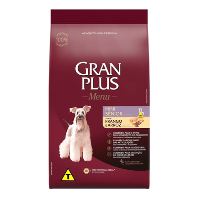 Ração Seca GranPlus Menu Frango & Arroz para Cães Sênior Portes Mini e Pequeno Ração Seca GranPlus Menu Frango & Arroz para Cães Sênior Portes Mini e Pequeno