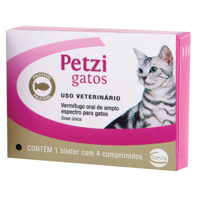 Vermífugo Ceva Petzi Gatos 600 Mg - 4 Comprimidos Vermífugo Ceva Petzi Gatos 600 Mg - 4 Comprimidos