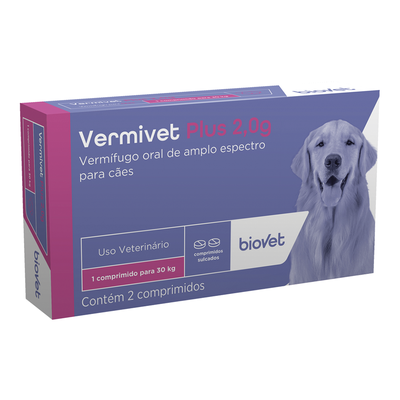 Vermífugo Biovet Vermivet Plus 2.0 G Para Cães 30 Kg - 2 Comprimidos Vermífugo Biovet Vermivet Plus 2.0 G Para Cães 30 Kg - 2 Comprimidos