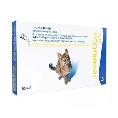 Antipulgas E Carrapatos Zoetis Revolution 6% Para Gatos De 2.6 A 7.5 Kg - 45 Mg - 3 Pipetas Antipulgas E Carrapatos Zoetis Revolution 6% Para Gatos De 2.6 A 7.5 Kg - 45 Mg - 3 Pipetas