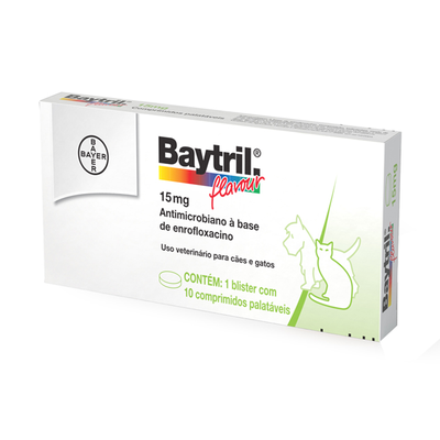 Antibiótico Elanco Baytril Flavour Enrofloxacino 15mg para Cães e Gatos Antibiótico Elanco Baytril Flavour Enrofloxacino 15mg para Cães e Gatos
