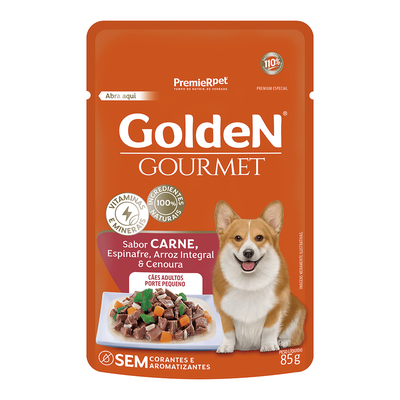 Ração Úmida Sachê GoldeN Gourmet Carne, Espinafre, Arroz Integral & Cenoura Cães Adultos Raças Pequenas Ração Úmida Sachê GoldeN Gourmet Carne, Espinafre, Arroz Integral & Cenoura Cães Adultos Raças Pequenas