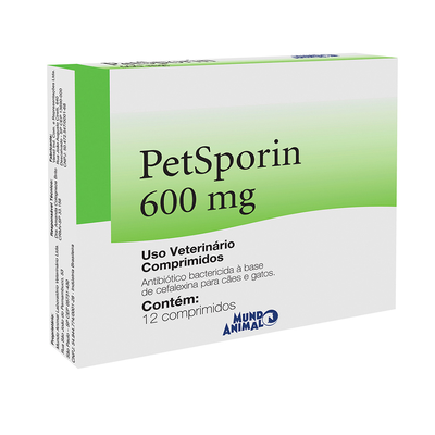 Antibiótico Mundo Animal Petsporin Cefalexina Caixa 12 Comprimidos - 600 Mg Antibiótico Mundo Animal Petsporin Cefalexina Caixa 12 Comprimidos - 600 Mg