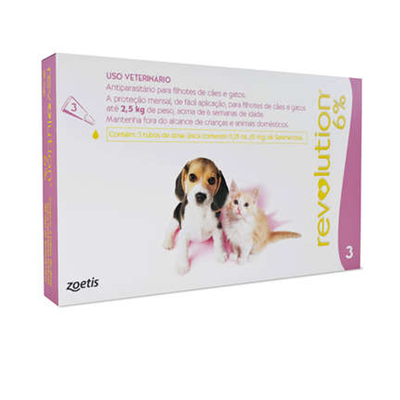 Antipulgas E Carrapatos Zoetis Revolution 6% Para Cães E Gatos Até 2.5 Kg - 15 Mg - 3 Pipetas Antipulgas E Carrapatos Zoetis Revolution 6% Para Cães E Gatos Até 2.5 Kg - 15 Mg - 3 Pipetas