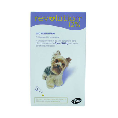 Antipulgas E Carrapatos Zoetis Revolution 12% Para Cães 2.6 A 5kg - 3 Pipetas Antipulgas E Carrapatos Zoetis Revolution 12% Para Cães 2.6 A 5kg - 3 Pipetas