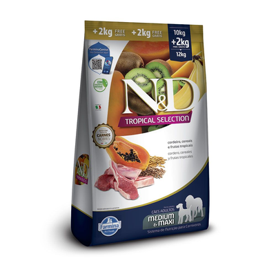 Ração Seca Farmina N&D Tropical Selection Cordeiro, Cereais e Frutas Tropicais para Cães Adultos de Raças Médias e Máxi - 10+2kg Ração Seca Farmina N&D Tropical Selection Cordeiro, Cereais e Frutas Tropicais para Cães Adultos de Raças Médias e Máxi - 10+2kg