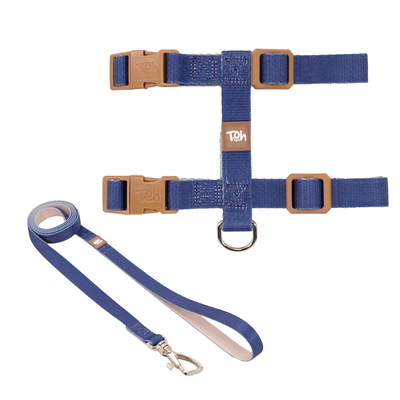 Conjunto Toh Peitoral H e Guia Marinho-Caqui para Gatos - Tamanho Único Conjunto Toh Peitoral H e Guia Marinho-Caqui para Gatos - Tamanho Único