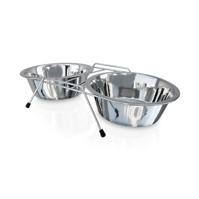Comedouro e Bebedouro Duplo em Inox com Suporte para Cães - Tam.01 Comedouro e Bebedouro Duplo em Inox com Suporte para Cães - Tam.01
