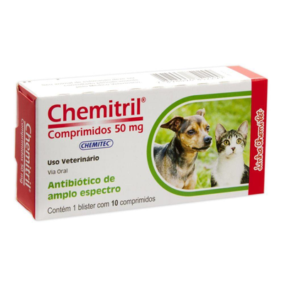 Antibiótico Chemitec Chemitril Enrofloxacina Para Cães E Gatos - 50 Mg - 10 Comprimidos Antibiótico Chemitec Chemitril Enrofloxacina Para Cães E Gatos - 50 Mg - 10 Comprimidos
