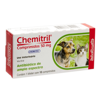 Antibiótico Chemitec Chemitril Enrofloxacina Para Cães E Gatos - 50 Mg - 10 Comprimidos