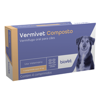 Vermífugo Biovet Vermivet Composto 600 Mg Para Cães E Gatos - 4 Comprimidos
