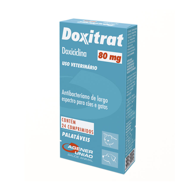 Antibacteriano Agener União Doxitrat 80 Mg Para Cães E Gatos - 24 Comprimidos Antibacteriano Agener União Doxitrat 80 Mg Para Cães E Gatos - 24 Comprimidos