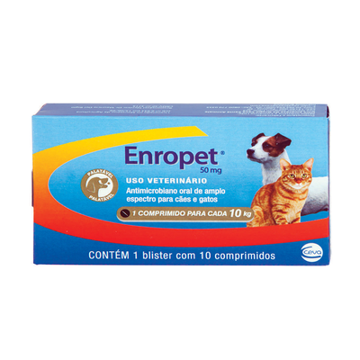 Antibiótico Ceva Enropet 50mg para Cães e Gatos - 10 Comprimidos Antibiótico Ceva Enropet 50mg para Cães e Gatos - 10 Comprimidos