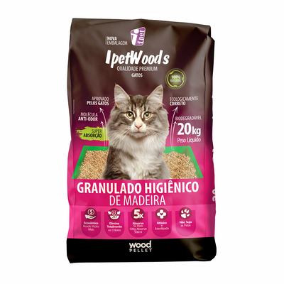 Granulado Ipet Woods De Madeira Para Gatos - 20kg Granulado Ipet Woods De Madeira Para Gatos - 20kg