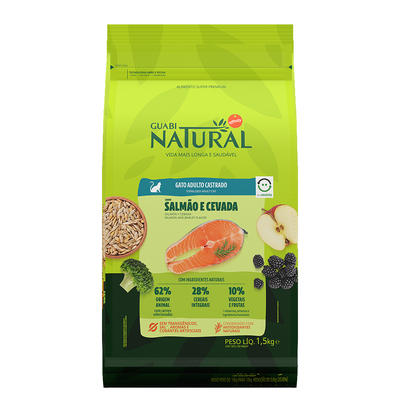 Ração Seca Guabi Natural Salmão e Cevada para Gatos Adultos Castrados Ração Seca Guabi Natural Salmão e Cevada para Gatos Adultos Castrados