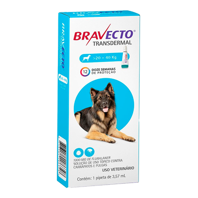 Antipulgas e Carrapatos MSD Bravecto Transdermal para Cães de 20 a 40kg Antipulgas e Carrapatos MSD Bravecto Transdermal para Cães de 20 a 40kg