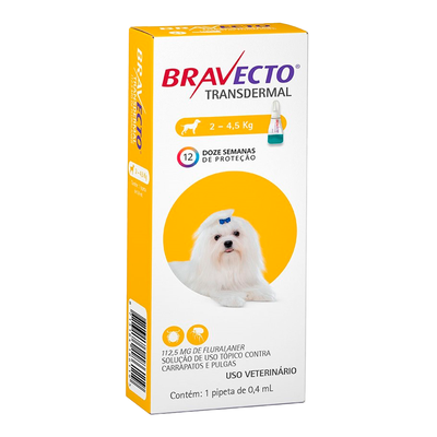 Antipulgas e Carrapatos MSD Bravecto Transdermal para Cães de 2 a 4,5kg Antipulgas e Carrapatos MSD Bravecto Transdermal para Cães de 2 a 4,5kg