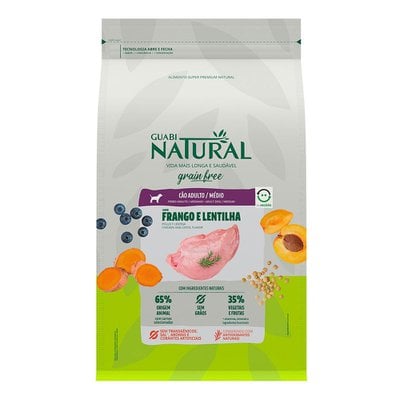 Ração Seca Guabi Natural Grain Free Frango e Lentilha para Cães Adultos Porte Médio Ração Seca Guabi Natural Grain Free Frango e Lentilha para Cães Adultos Porte Médio
