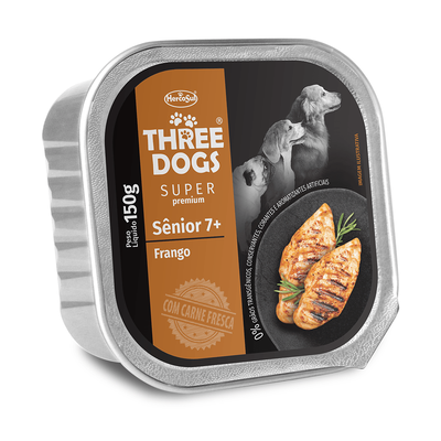 Ração Úmida Patê Three Dogs Super Premium Frango para Cães Sênior 7+ Ração Úmida Patê Three Dogs Super Premium Frango para Cães Sênior 7+