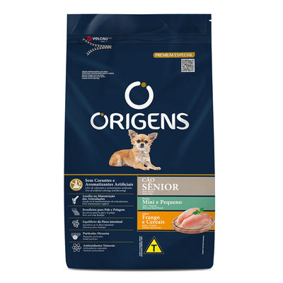 Ração Seca Origens Premium Especial Frango e Cereais para Cães Sênior Portes Mini e Pequeno Ração Seca Origens Premium Especial Frango e Cereais para Cães Sênior Portes Mini e Pequeno