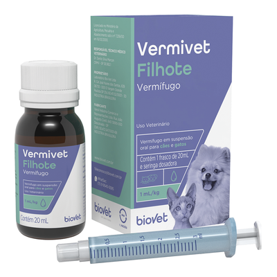 Vermífugo Biovet Vermivet Filhotes para Cães e Gatos - 20ml Vermífugo Biovet Vermivet Filhotes para Cães e Gatos - 20ml
