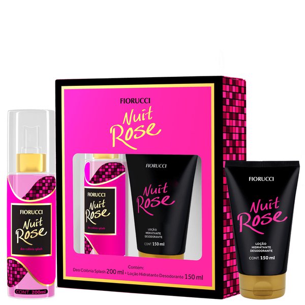 Kit Fiorucci Nuit Rose Deo Colônia Splash 200ml + Loção Hidratante Desodorante 150ml Kit Fiorucci Nuit Rose Deo Colônia Splash 200ml + Loção Hidratante Desodorante 150ml