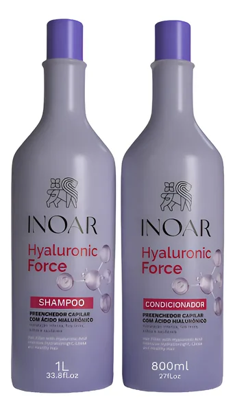 Kit Inoar Hyaluronic Force Shampoo 1L + Condicionador 800ml Kit Inoar Hyaluronic Force Shampoo 1L + Condicionador 800ml