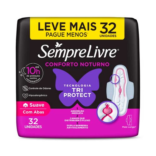 Absorvente Sempre Livre Noturno Suave Com Abas Com 32 Unidades Absorvente Sempre Livre Noturno Suave Com Abas Com 32 Unidades