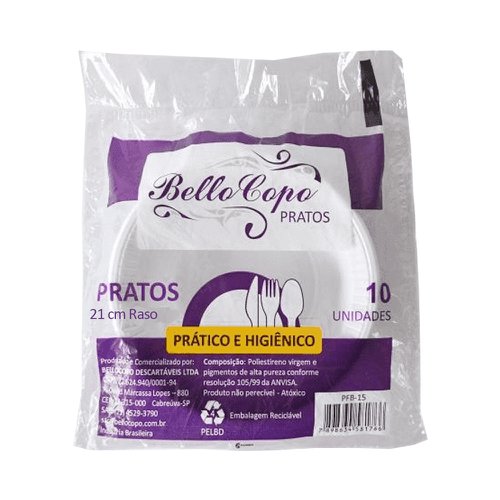 Prato Raso Bellocopo Branco 21cm Com 10 Unidades Prato Raso Bellocopo Branco 21cm Com 10 Unidades