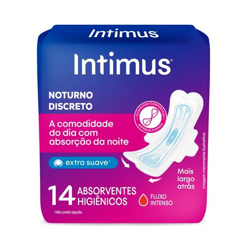 Absorvente Intimus Noturno Discreto Com Abas Com 14 Unidades Absorvente Intimus Noturno Discreto Com Abas Com 14 Unidades