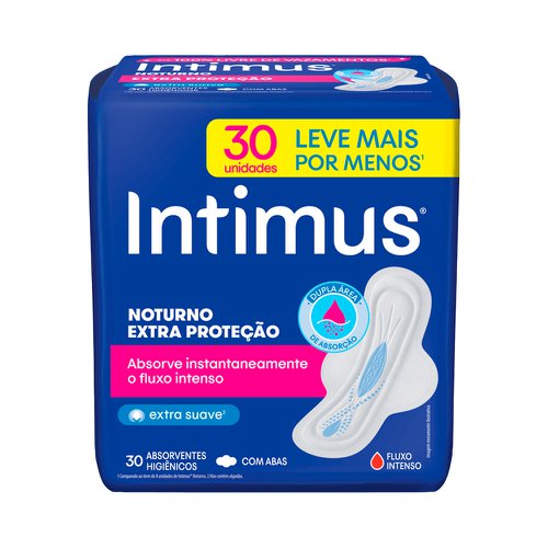 Absorvente Noturno Intimus Extra Suave Com Abas Com 30 Unidades Absorvente Noturno Intimus Extra Suave Com Abas Com 30 Unidades