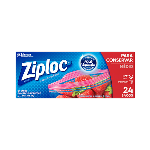 Saco Hermético Para Conservar Ziploc Médio Com 24 Unidades Saco Hermético Para Conservar Ziploc Médio Com 24 Unidades