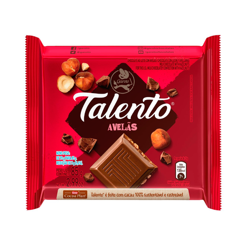 Chocolate Garoto Talento Com Avelãs 85g Chocolate Garoto Talento Com Avelãs 85g
