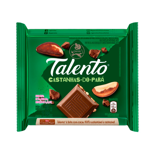 Chocolate Garoto Talento Com Castanha do Pará 85g Chocolate Garoto Talento Com Castanha do Pará 85g