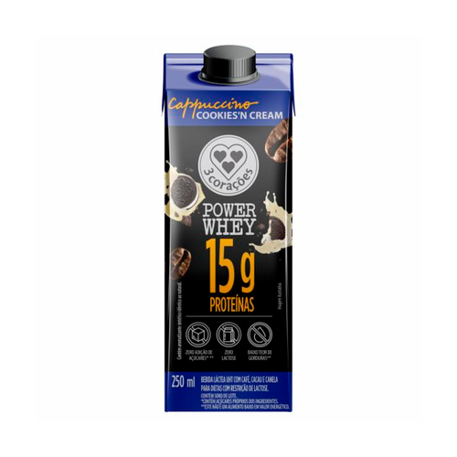 Bebida Láctea 3 Corações Power Whey 15g Protein Cappuccino Cookies'N Cream 250ml Bebida Láctea 3 Corações Power Whey 15g Protein Cappuccino Cookies'N Cream 250ml
