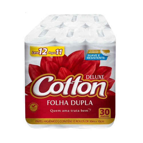 Papel Higiênico Cotton 30m Folha Dupla Leve 12 Pague 11 Papel Higiênico Cotton 30m Folha Dupla Leve 12 Pague 11