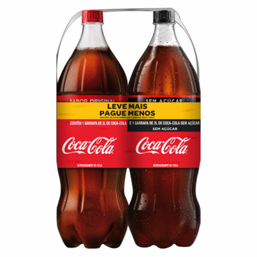 Kit Refrigerante Coca-Cola Original + Coca-Cola sem Açúcar 2l Cada Leve Mais Pague Menos Kit Refrigerante Coca-Cola Original + Coca-Cola sem Açúcar 2l Cada Leve Mais Pague Menos