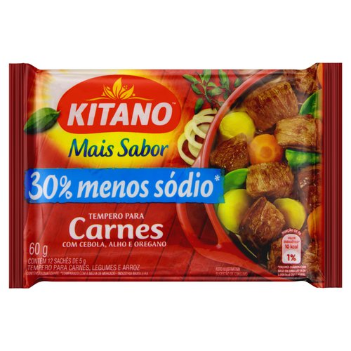 Tempero Pó para Carnes Cebola, Alho e Orégano Mais Sabor Kitano Pacote 60g 12 Unidades Tempero Pó para Carnes Cebola, Alho e Orégano Mais Sabor Kitano Pacote 60g 12 Unidades